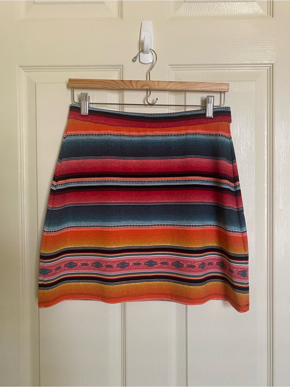 Double D Ranch Striped A-Line Skirt in Coral, Teal & Mustard